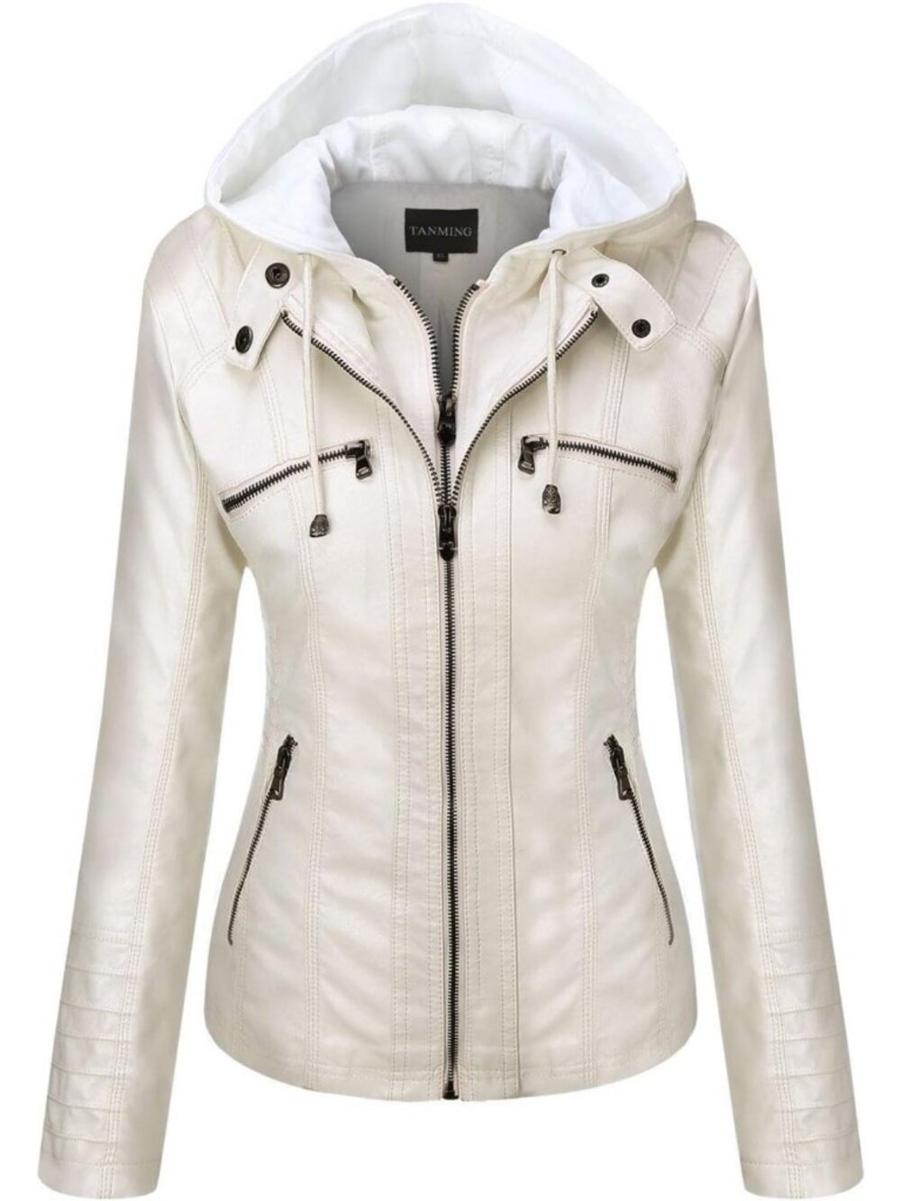 Stylish Tan Faux Leather Hooded Moto Biker Jacket for Women - Trendy Outerwear